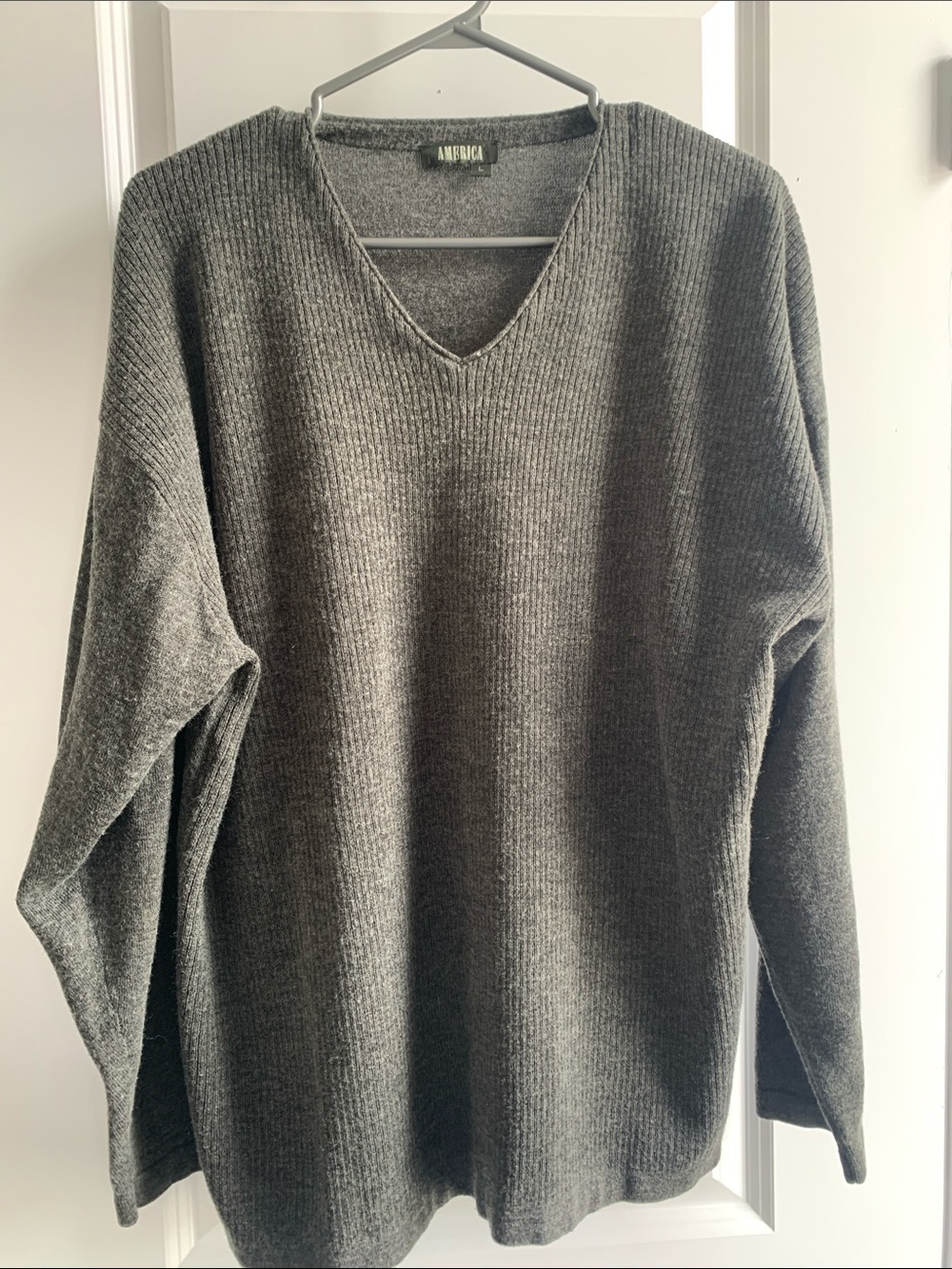 V-Neck Ribbed Overaized Sweater in Charcoal Gray